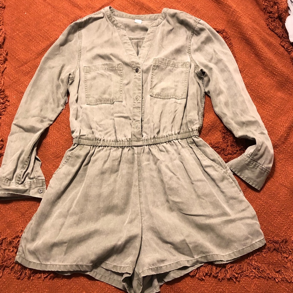 Green denim romper